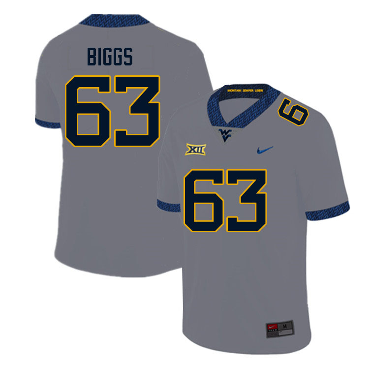 NCAA Men's Bryce Biggs West Virginia Mountaineers Gray #63 Nike Stitched Football College Authentic Jersey JG23A03WB